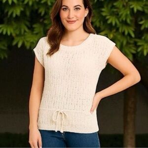 Charolette‎ Russe Cream Knit Sweater Top with Drawstring Hem Size Large  NWOT
